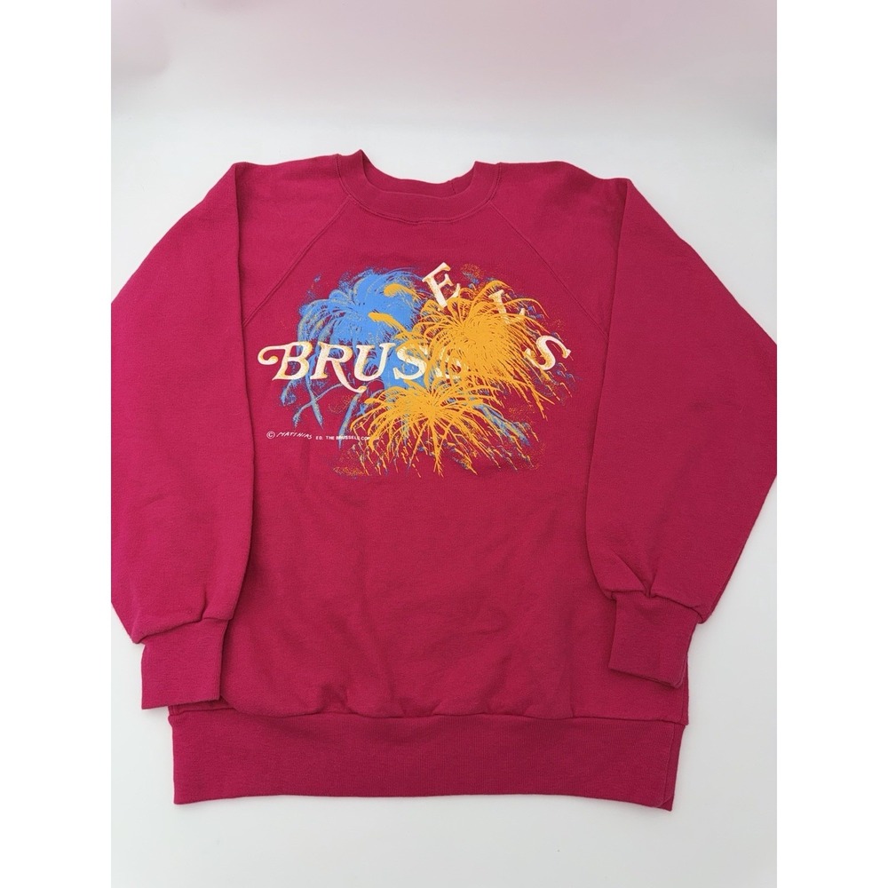 Vintage 80s Brussels Fireworks Souvenir Sweatshirt Mathias Ed Hot Pink Small